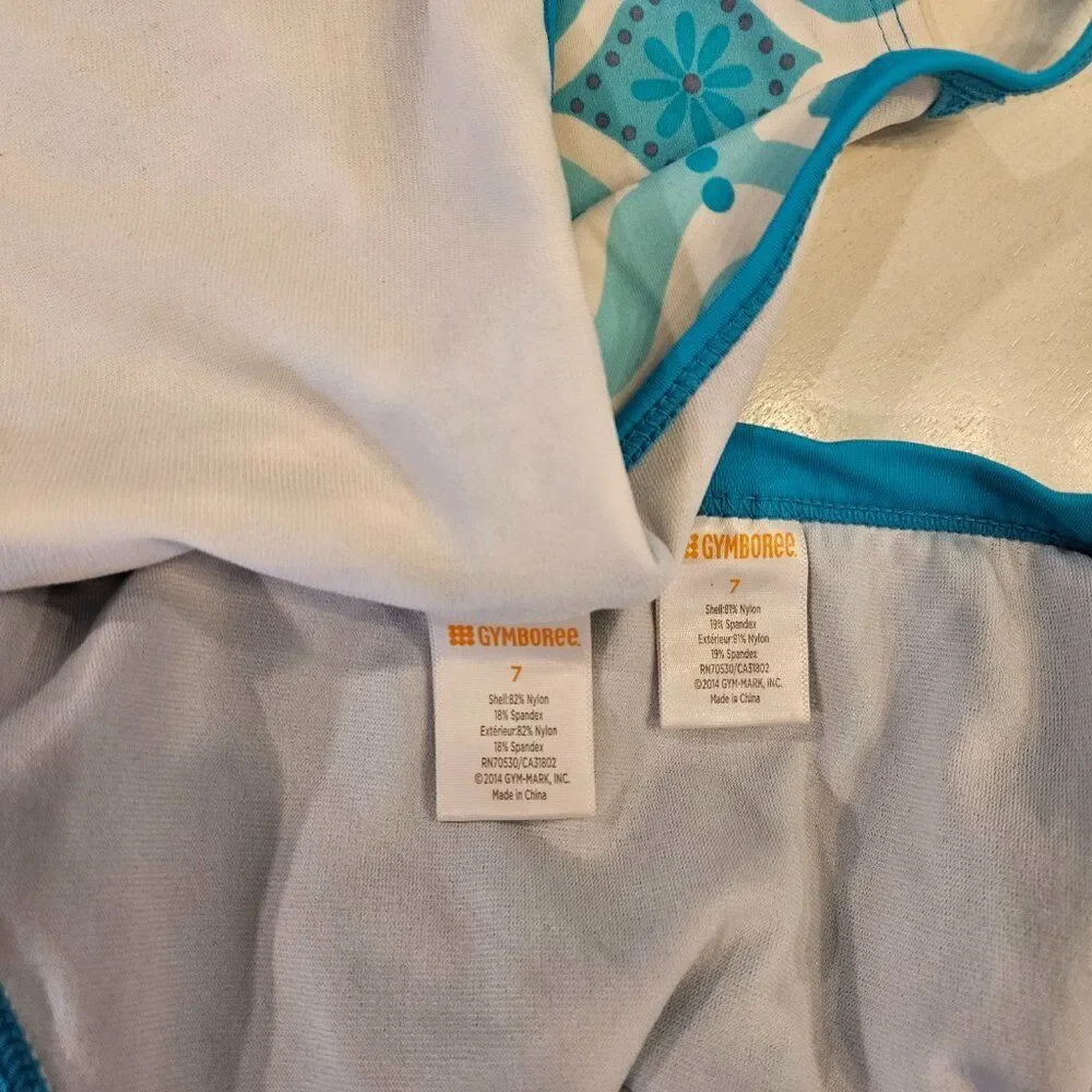 Gymboree Girls Size 7 Swimsuit Teal Blue Mosaic Tankini 2 Piece Skirted Swim Set